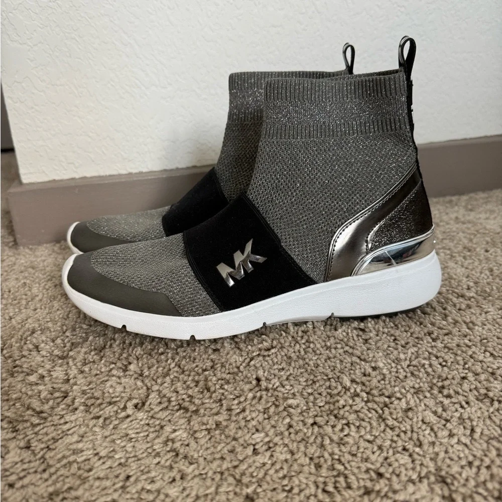 Michael Kors Knit Slip On Sneakers in Black, Silver, and White
